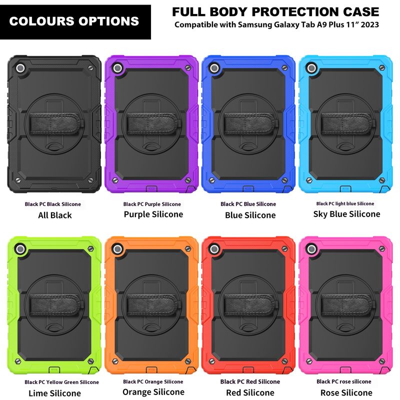Adecuado para Samsung Tab Plus Color Blocked Silicona PC Soporte giratorio A9 X115 Funda protectora con correa plana_voghion.com