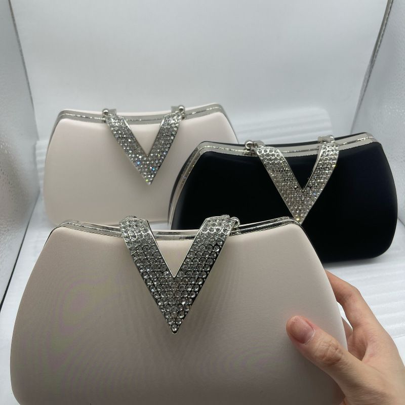 Tasche mit Strasssteinen, einfarbige Clutch, schlichte Abend-Clutch aus PU für Damen_voghion.com