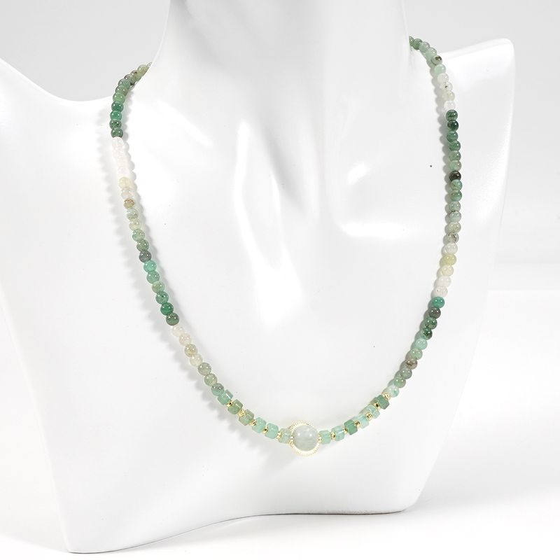 4 cm Jade Gradient Spacer Round Beads Green Aventurine Natural Stone Necklace Clavicle Chain New Chinese Style_voghion.com