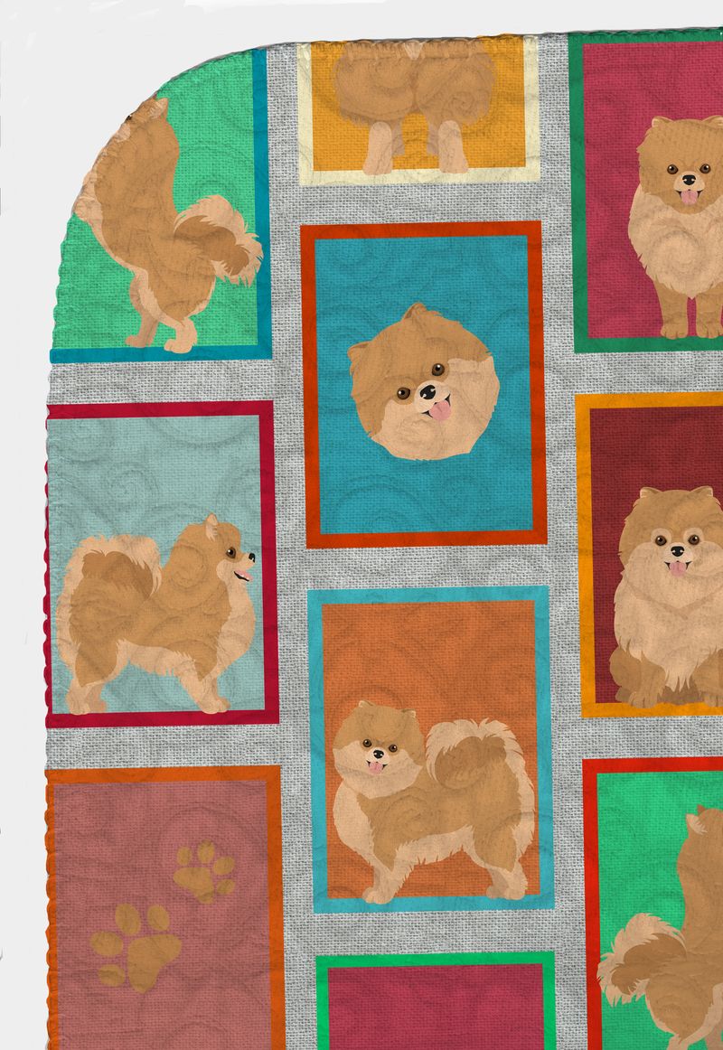 Lots of Orange Pomeranian Quilted Blanket 50x60 Artwork Pattern Quilted Throw Blanket for Bed, Couch, Sofa, Soft and Lightweight_voghion.com