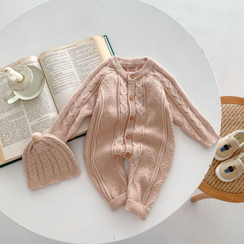 Korean version of autumn and winter New Baby wool jumpsuit for boys and girls Baby Full moon suit newborn 100-day banquet long climb_voghion.com
