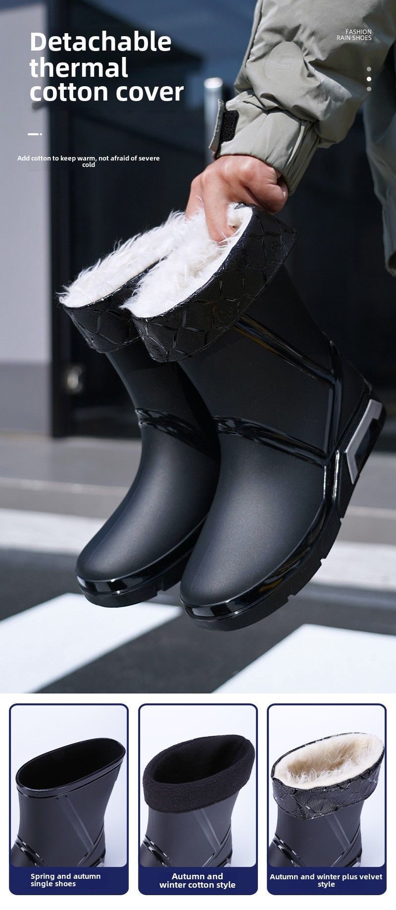 Modische flache Herren-Regenschuhe, mittlere Röhre, rutschfest, wasserdicht, Angelschuhe, Baustellen-/Küchen-Wasserschuhe für Herren_voghion.com