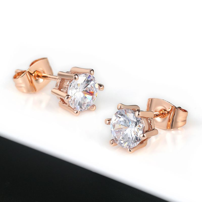 Sieradenset voor dames: modieuze, klassieke bruidssieradenset met zes klauwen, ronde zirkonia's voor dames, driedelige bruidssieradenset_voghion.com