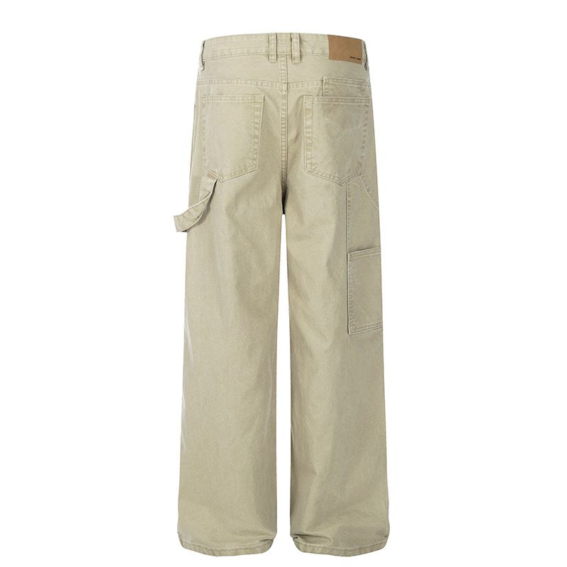 Gewaschene Cargo-Jeans mit mehreren Taschen im amerikanischen Stil für Herren, Street Fashion Ins, lockere, lässige, einfarbige, gerade lange Hosen_voghion.com