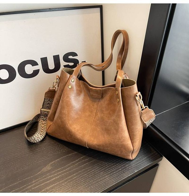Vintage Pendler-Einkaufstasche großem Fassungsvermögen, neue Handtasche mit strukturiertem, breitem Schultergurt,_voghion.com