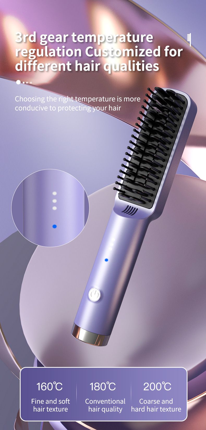 Mini Hair Straightener Brush - Negative Ion Detangling Comb For Quick Styling_voghion.com