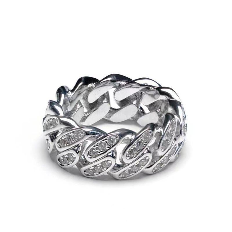 Anello a dito chiuso con diamanti, stile hip-hop, minimalista, alla moda, con catena cubana intarsiata, per uomo e donna._voghion.com