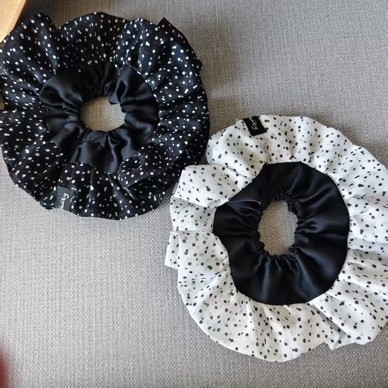 Hada de gasa plisada con lunares y rizos grandes, doble lazo de tela, accesorios estilo ballet, nuevo corte de pelo_voghion.com