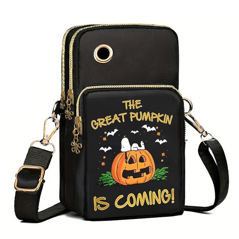 Stilvolle Halloween-Kürbis-Umhängetasche für Damen und Herren – Kompakte Handytasche aus Nylon mit verstellbarem Riemen, Mini-Umhängetasche für den täglichen Gebrauch_voghion.com