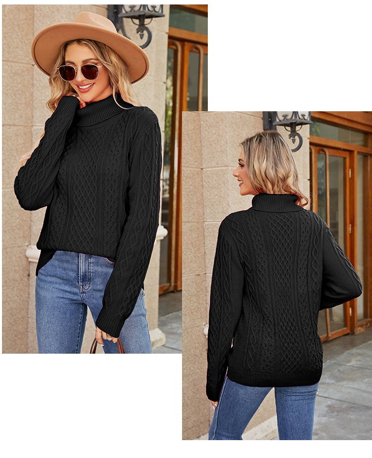 Damenbekleidung, beliebter Rollkragen-Twist-Pullover für Damen, einfarbig, gestrickte Oberteile, Temperament, Rollkragen-Bottom-Shirt_voghion.com