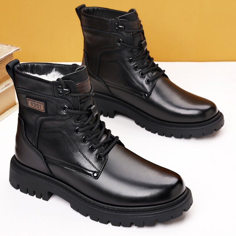European Warm Series Winter Martin Boots For Men, Wool High-top Snow Boots, Cotton Thick-soled Business Men's Leather Shoes, Thickened And_voghion.com