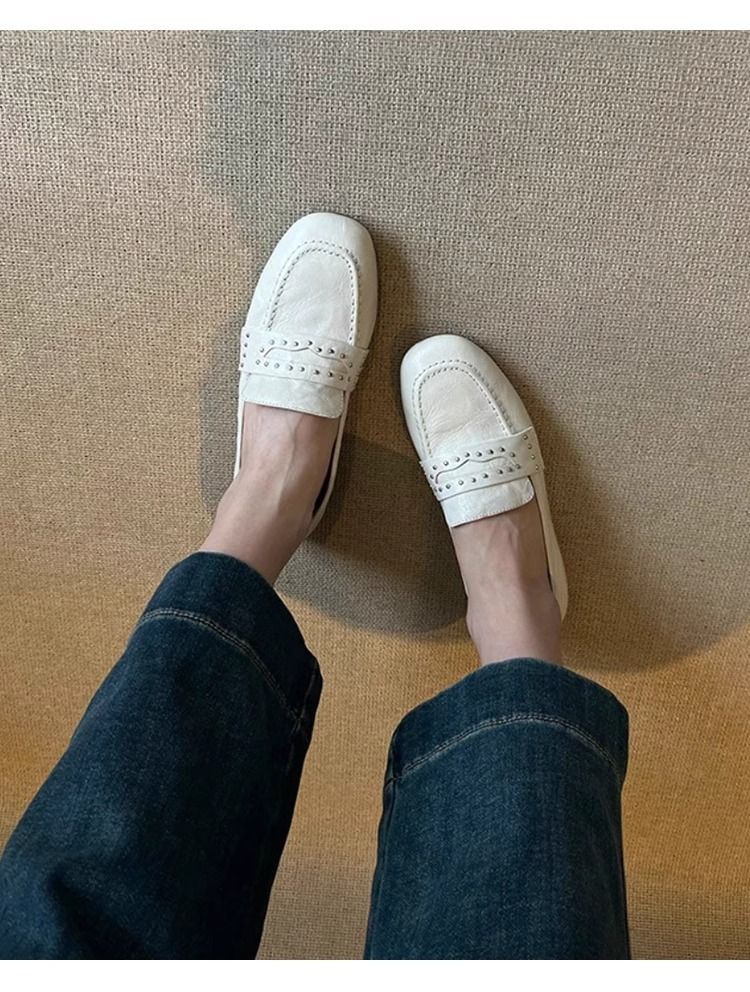 Lancui~2025 Spring White Loafers For Women British Style Slip-On Lazy Commuter Flat Single Shoes_voghion.com