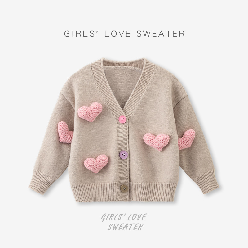 Lange roupas infantis meninas manga longa cardigan outono camisola infantil bebê lã amor casaco_voghion.com