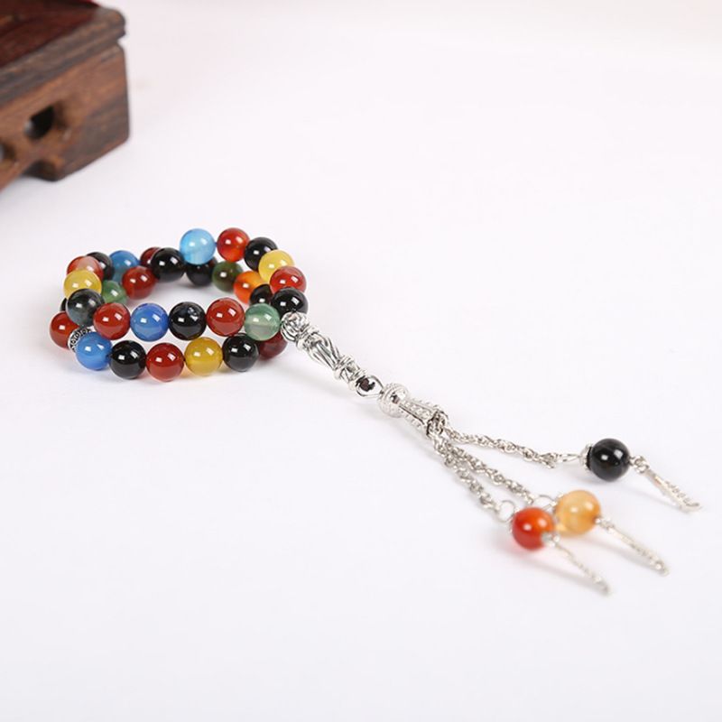 Colorful Agate Crystal 33 99 Beads Muslim Prayer Beads Bracelet Jewelry_voghion.com