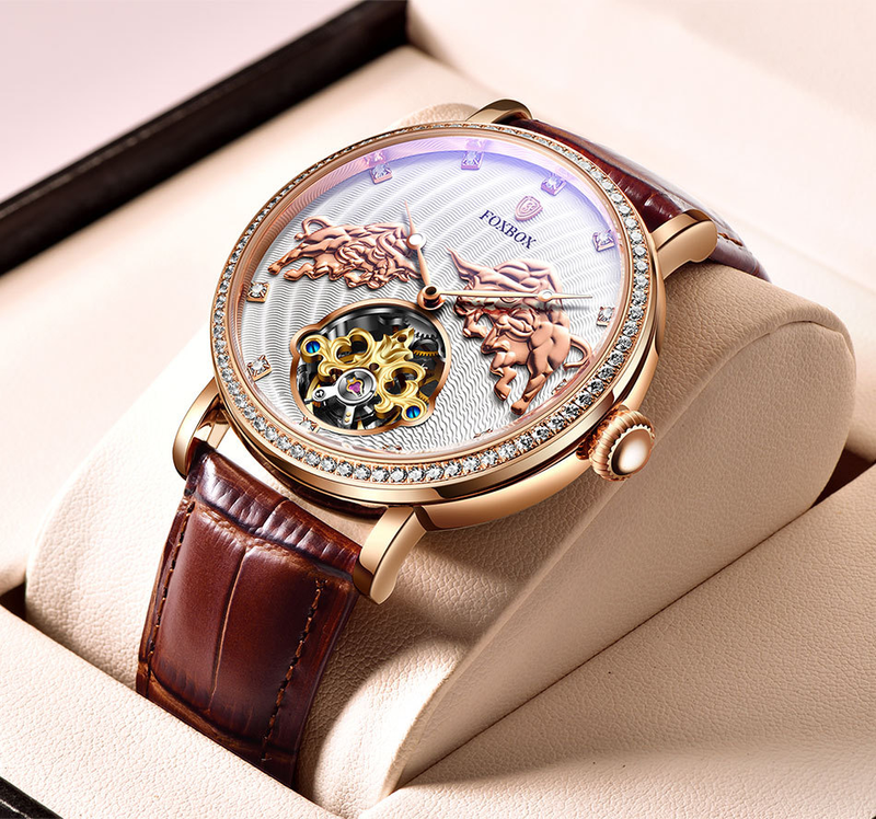 FOXBOX/Ligue Personalized Men's Mechanical with Diamond Set Commemorative Waterproof Watch_voghion.com