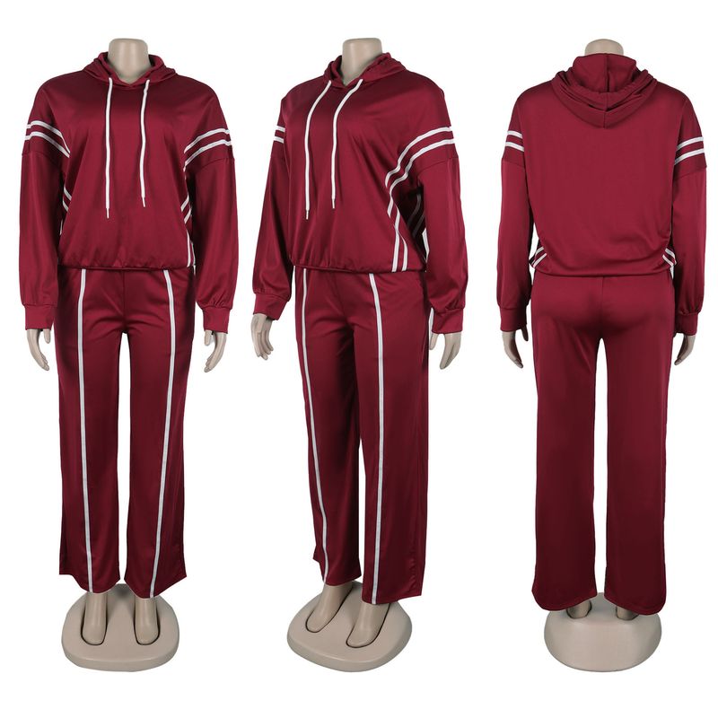 Damenbekleidung Zweiteiliges Set mit Kapuzenpullover mit Bandnähten_voghion.com