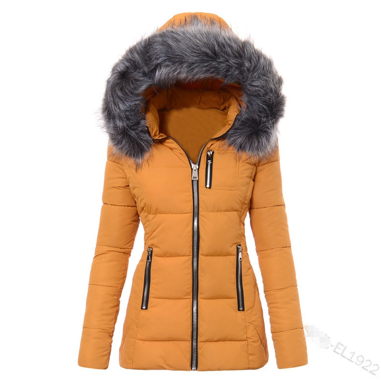 Modische Slim-Fit-Baumwolljacke mit Pelzkragen und Reißverschluss für Damen_voghion.com