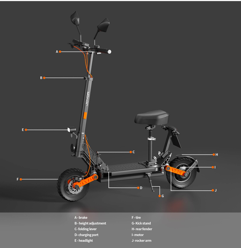 JOYOR S8E Yol Onaylı Elektrikli Scooter, 800W 48V 26AH(1248Wh) 80KM 45km/h, Koltuklu&NFC& Dikiz Aynalı 10" E-scooter_voghion.com