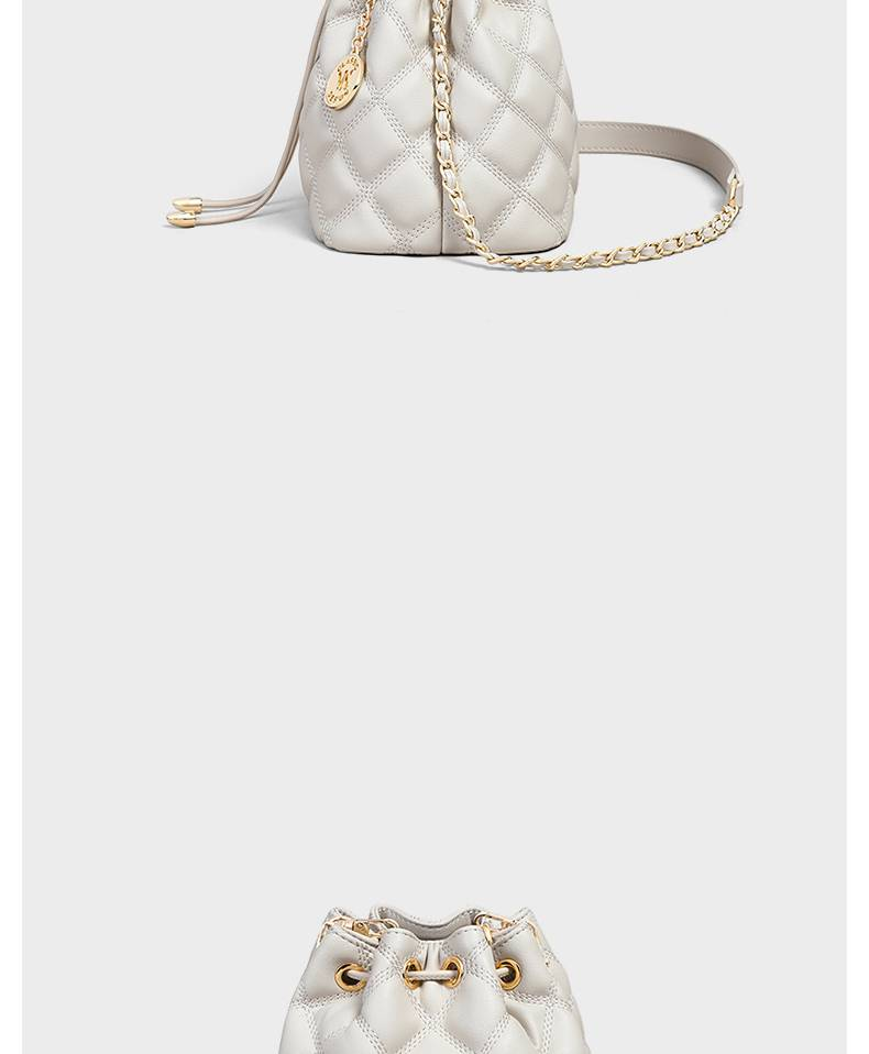 VINEY Bucket Bag Damen 2025 Neue Sommer Echtleder Damentasche Rhombus Chain Bag Kleine Tragetasche Messenger Bag_voghion.com