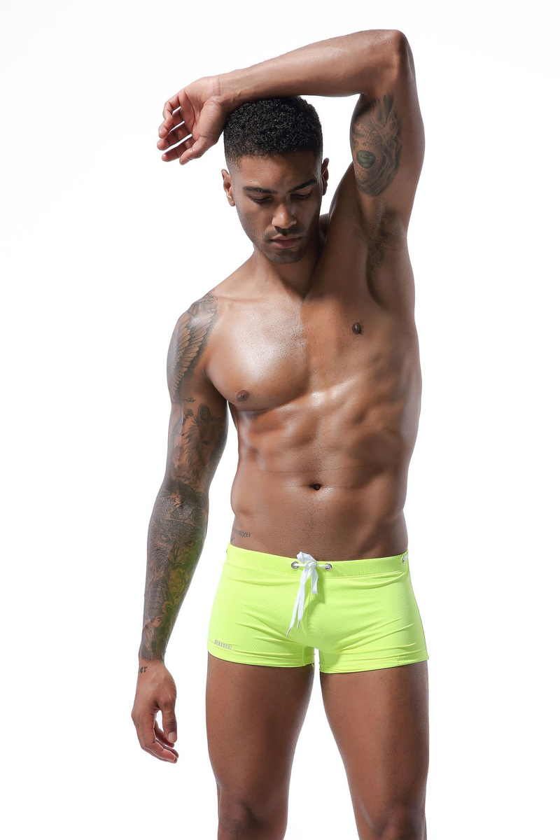 Men's Flat-angle Swimming Trunks, Low-waist Nylon Beach Trunks, Hot Spring Swimming Trunks, Lace-up, Summer_voghion.com