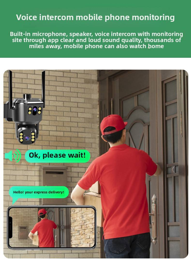 Telecamera di sicurezza wireless a doppio obiettivo - Visione notturna a luce nera, vista panoramica a 360°, rilevamento del movimento tramite IA (nessun punto cieco, visualizzazione remota tramite telefono)_voghion.com
