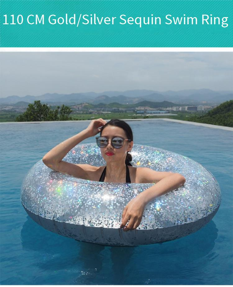 Salvagenti gonfiabili con glitter oro e argento - Galleggianti per piscina sotto le ascelle (Letto galleggiante di lusso in PVC resistente con impugnatura antiscivolo, capacità di 300 libbre)_voghion.com