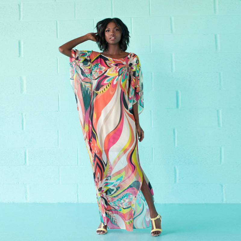 Bohemian Turkish Beach Cover-Up – Flowy One-Piece Resort Kaftan Dress For Women, Lightweight Polyester/Cotton Blend (One Size, Multi-Color)_voghion.com