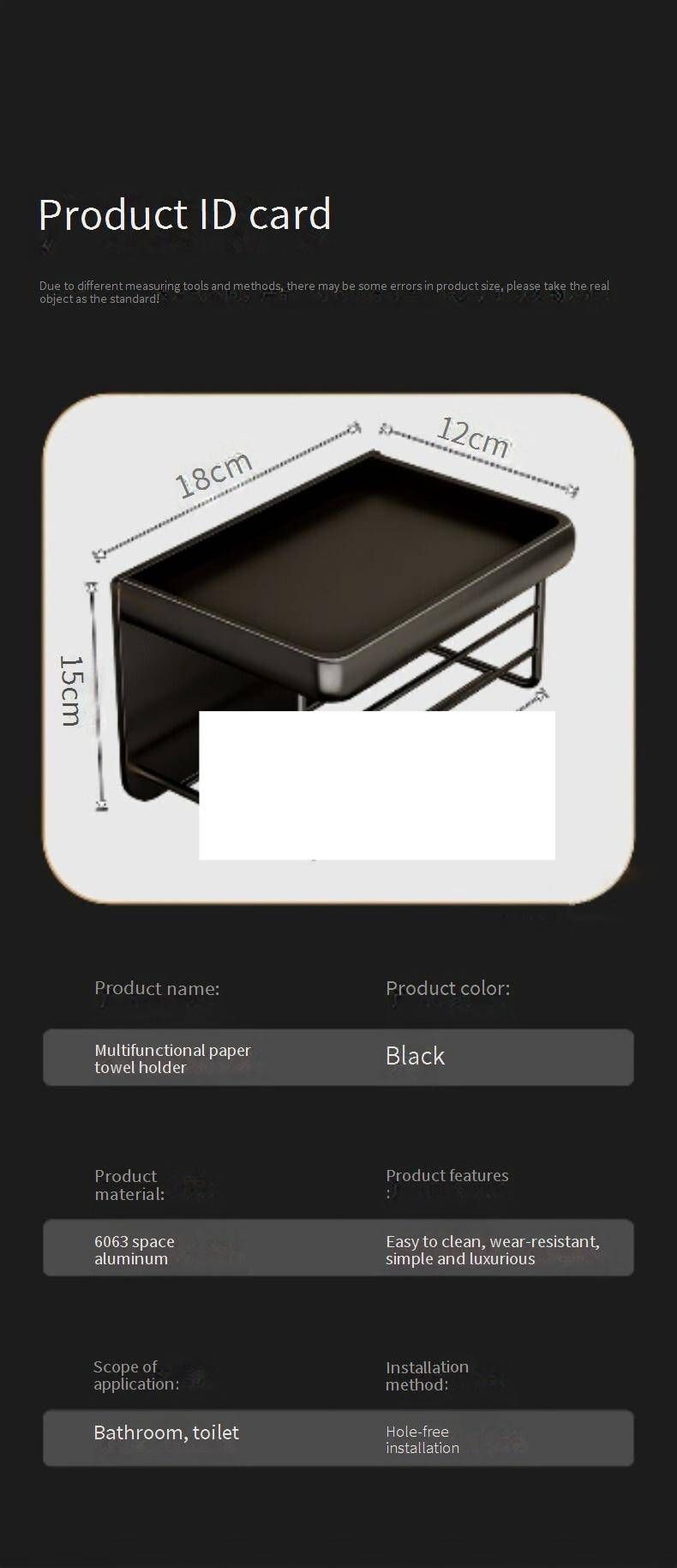 Porta carta igienica da parete senza fori – Distributore di carta igienica in lega di alluminio nero per rotoli bagnati e asciutti, design moderno salvaspazio_voghion.com