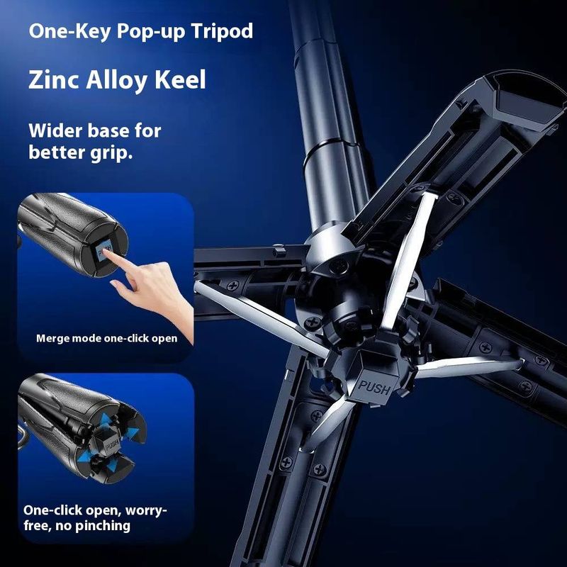 P15mini Magnetic Selfie Stick With Bluetooth Remote & Extendable Tripod, 43cm Portable Phone Holder With LED Light For IPhone/Android (Black/White)_voghion.com