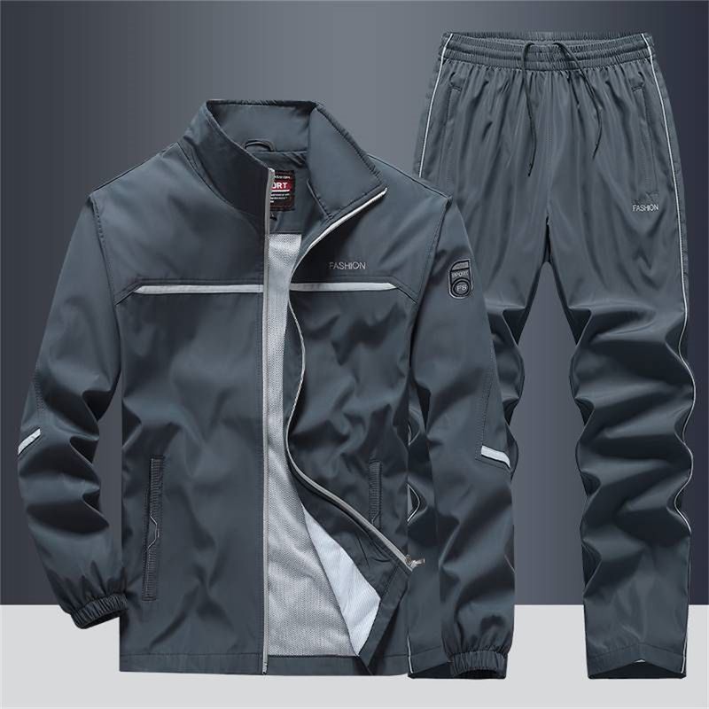 Survêtements tendance 2026 pour jeunes/hommes, veste zippée à col montant + pantalon de survêtement à taille élastique brodé, ensemble deux pièces décontracté et ample pour le sport_voghion.com