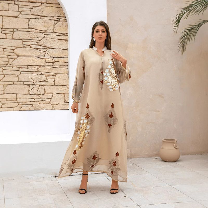 ZD044 Damen Robe Muslim Pailletten bestickt Arabisch Kleid Abaya_voghion.com