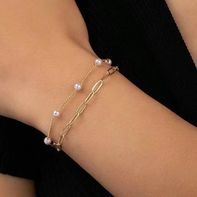 Bohemian Style Double Layer Pearl Fashion High-end Simple Design Gold Beaded Bracelet_voghion.com