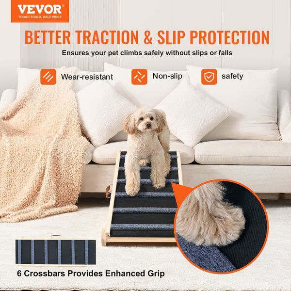 VEVOR Dog Ramp, Folding Pet Ramp For Bed, Adjustable Dog Ramp For Small, Large, Old Dogs & Cats, Wooden Pet Ramp With 41.3' Long Ramp, Adjustabl_voghion.com