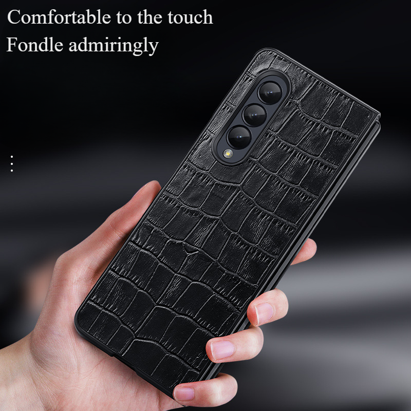 Applicable to Samsung zfold5 mobile phone casecrocodile pattern protective case, leather folding screen_voghion.com