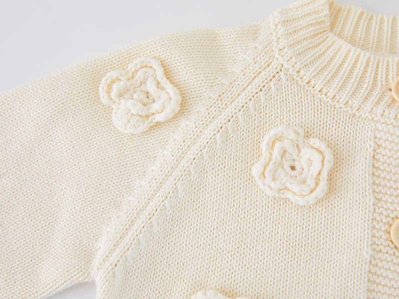 Frühling und Herbst Rundhals handgemachte Blume gestrickte Strickjacke langärmeligen Mantel für Baby Mädchen Pullover_voghion.com
