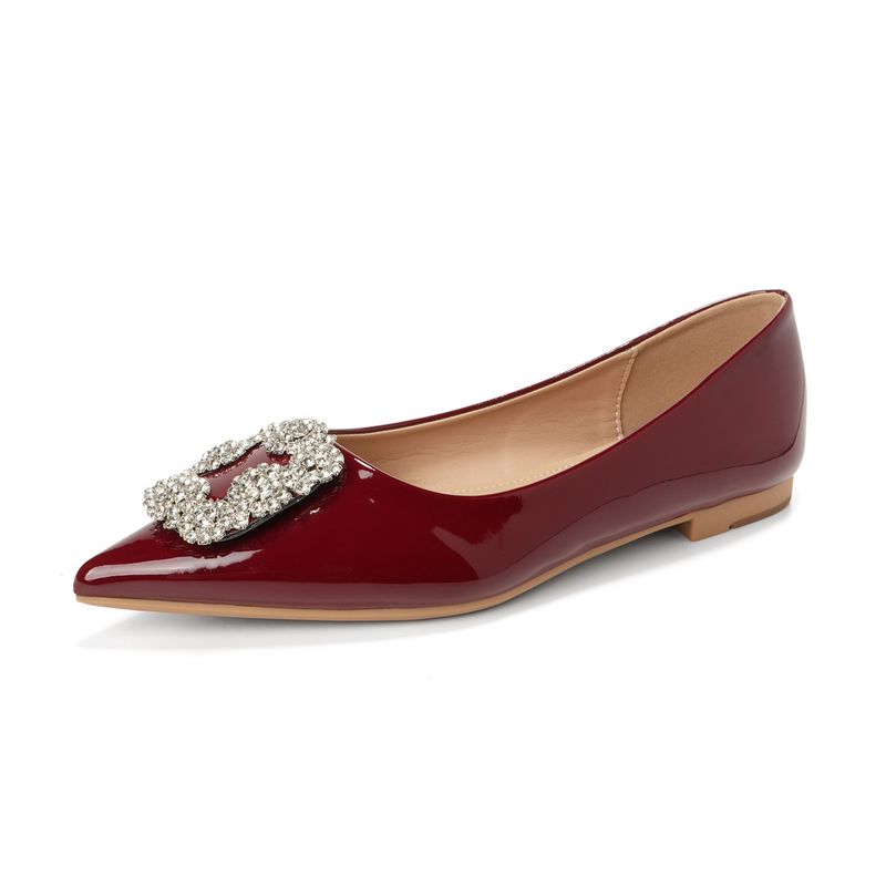 Zapatos franceses sencillos y poco profundos para mujer, zapatos planos de hada con un solo pedal y punta de diamantes de imitación para boda._voghion.com