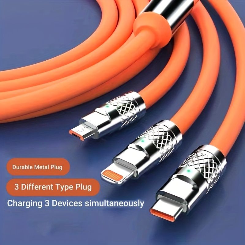 120W 3-in-1 Multi Super Fast Charging Cable 3.9ft Universal Multiple Charging Cord Type C/Micro USB/for Apple (Charging Only)_voghion.com