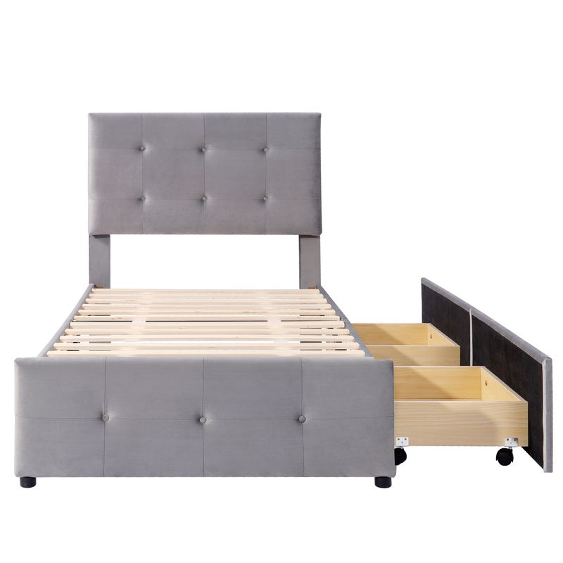 Polsterbett 90x200cm Con Lattenrost, Schubladen, Verstellbarem Kopfteil, Grau_voghion.com