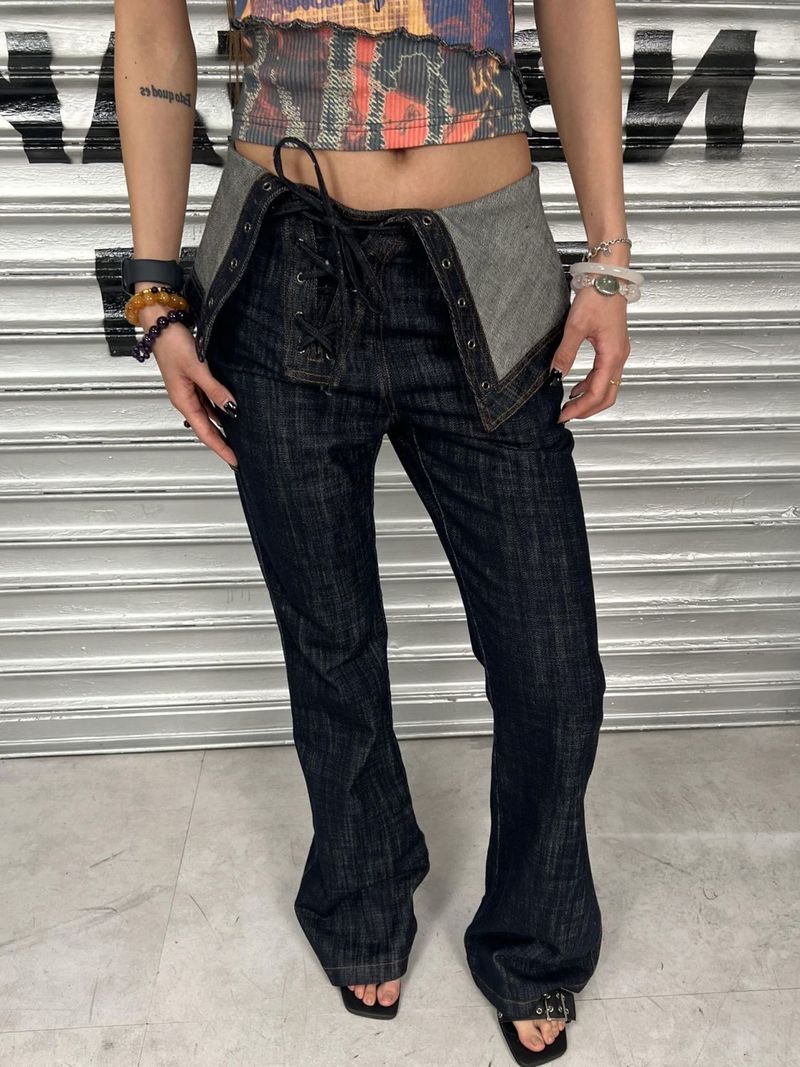 Women's Clothing Retro Street Hot Girl Flared Pants With Straps Two Piece Washed Jeans Slim Trousers_voghion.com