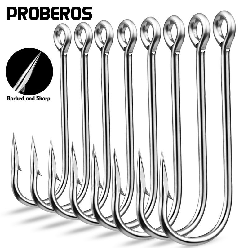 Single Barbed Rock Sea Fishing High Carbon Steel Long Handle Lure Fish Hook With Hole And Loop 100 Pieces/Pack_voghion.com