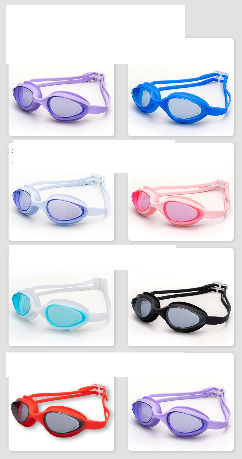 New adult waterproond anti-fog swimming glasses silicone electroplated lens headwear goggles_voghion.com