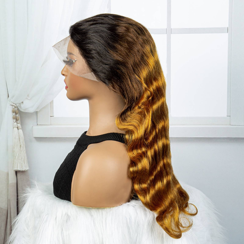 13*4 spitze menschliches haar haube 100% menschliches haar zwei-ton goldene farbe passenden hohe qualität menschliches haar körper curl_voghion.com