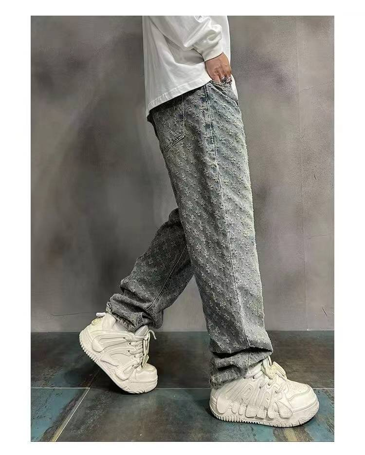 2024 American High Street Jeans Hommes Ample Droite Tendance Marque Ensemble Pantalon Polyvalent_voghion.com
