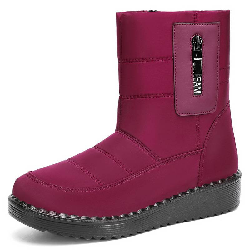 Damenschuhe Polyurethan plus Samt verdickte Stiefel Outdoor warme Sport Schneestiefel lange Baumwollstiefel_voghion.com