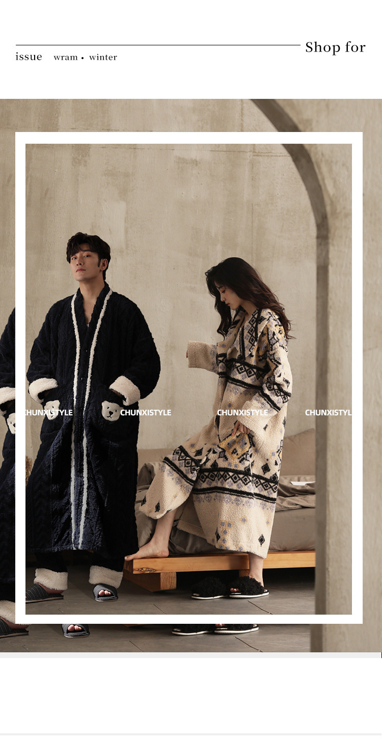çift mercan polar pijama orta uzunlukta sıcak artı kadife kalınlaştırılmış flanel erkek ev kıyafetleri_voghion.com