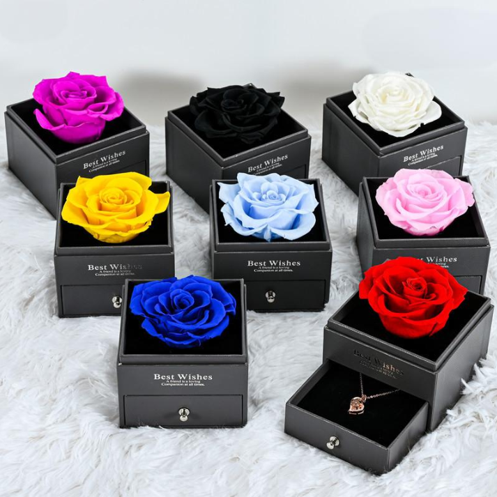 Conjunto de joias femininas moda dia das mães colar de venda quente joias flor imortal caixa de presente gaveta estilo caixa de presente de alta qualidade_voghion.com