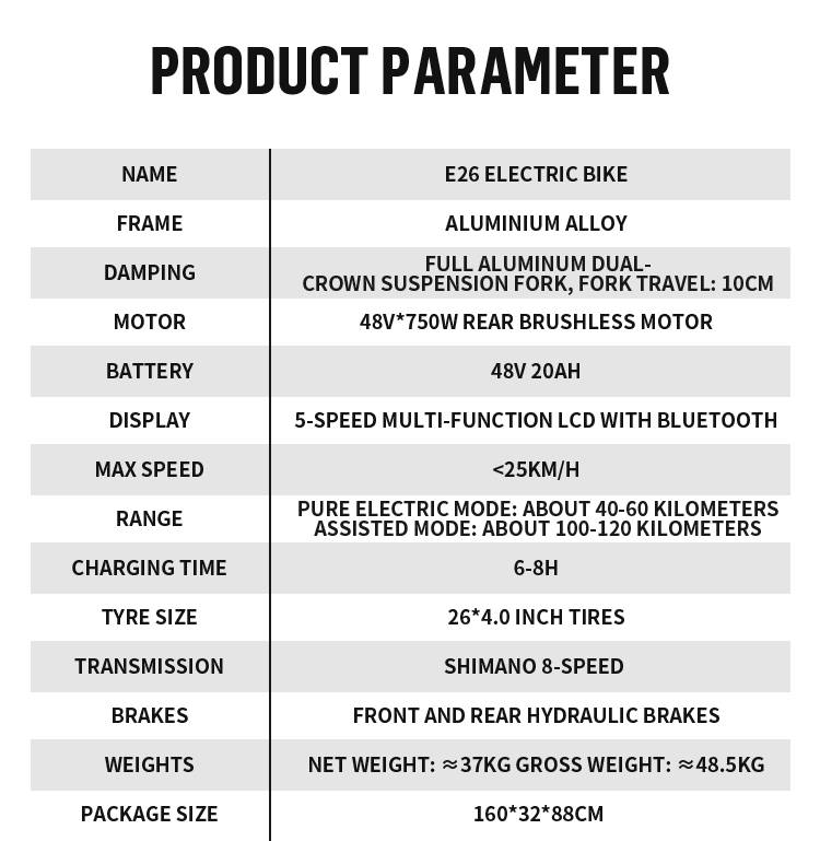 DUOTTS E26 26" Fat Tire Elektro-Mountainbike 750W Motor 48V 20Ah Batterie_voghion.com