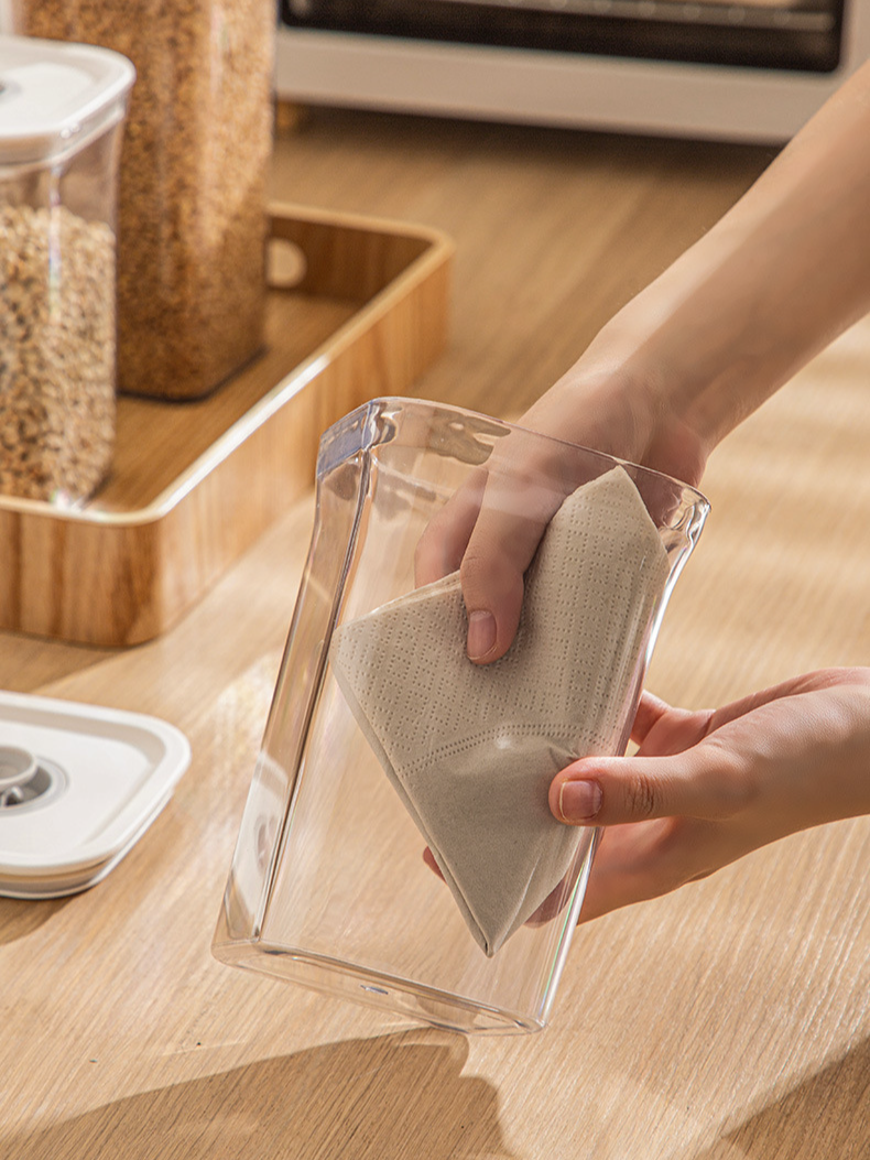 Pote selado a vácuo, tipo push, caixa de armazenamento de grãos de alimentos, pote de armazenamento de plástico transparente, pote elétrico a vácuo_voghion.com