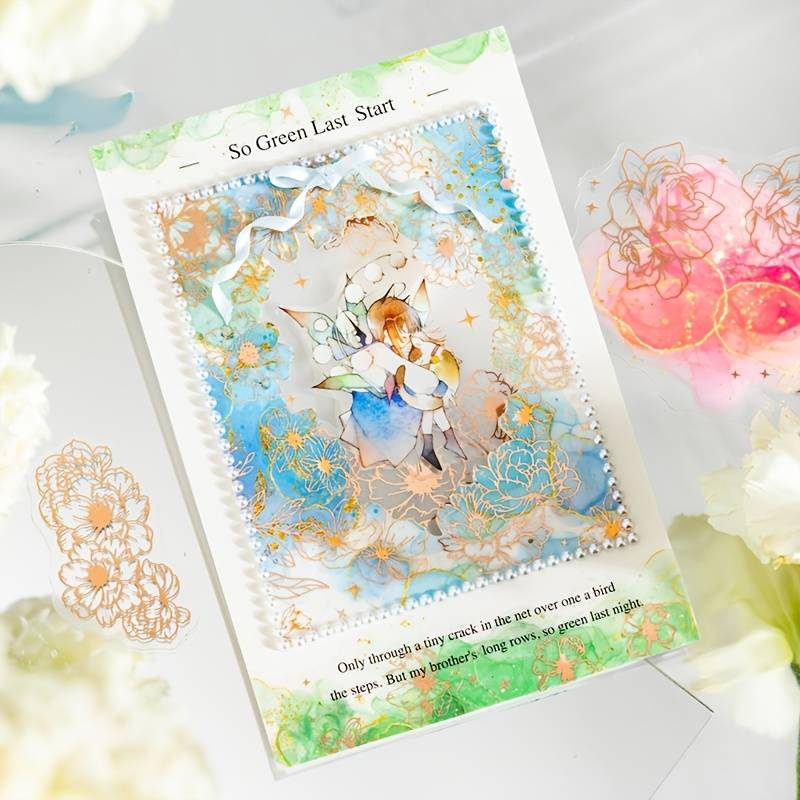 30 Sheets/pack Of Starlight Flower Charm Series Watercolor Gradient Hot Stamping PET Stickers, Handmade DIY Collage Decorative Paper_voghion.com
