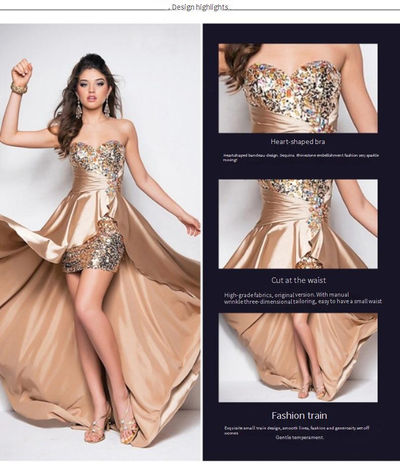 Damenbekleidung Neues Brautkleid, vorne kurz und hinten lang, Tube-Top, Toastkleid, Host-Kleid_voghion.com
